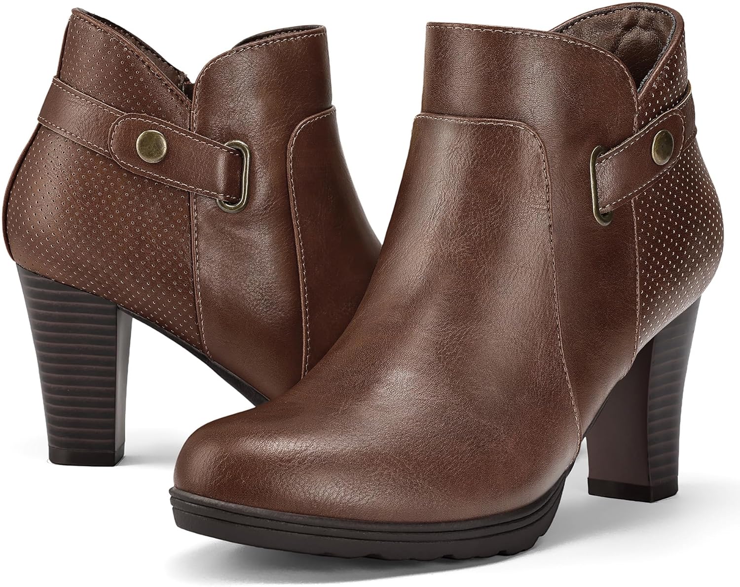 mysoft Women's Zipper Booties with Chunky Stacked Heel Style