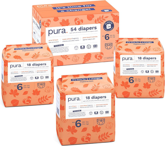 Pura Size 6 Eco-Friendly Diapers for Sensitive Skin and Planet