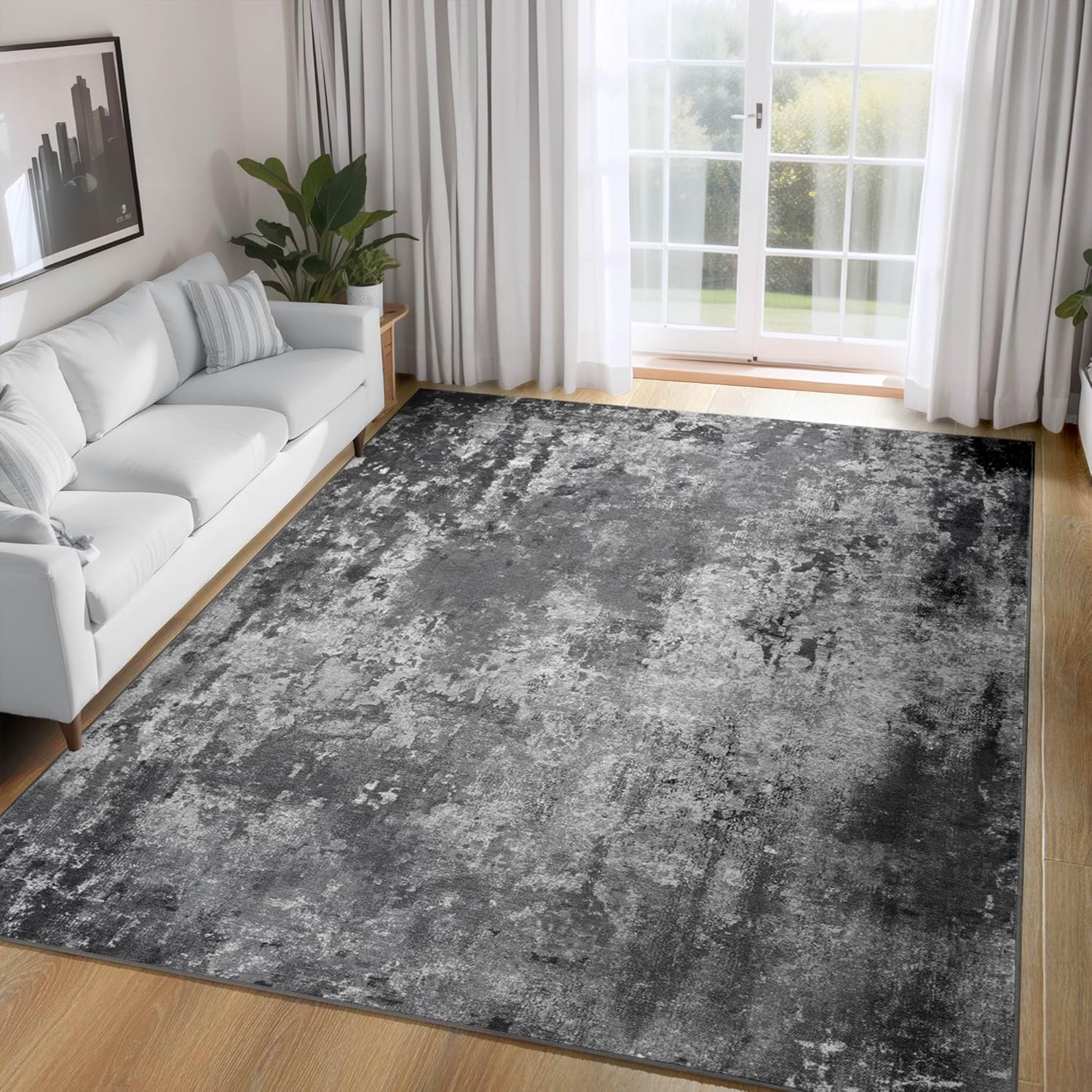 Ompaa 5x7 Black Area Rug - Machine Washable Boho Carpet