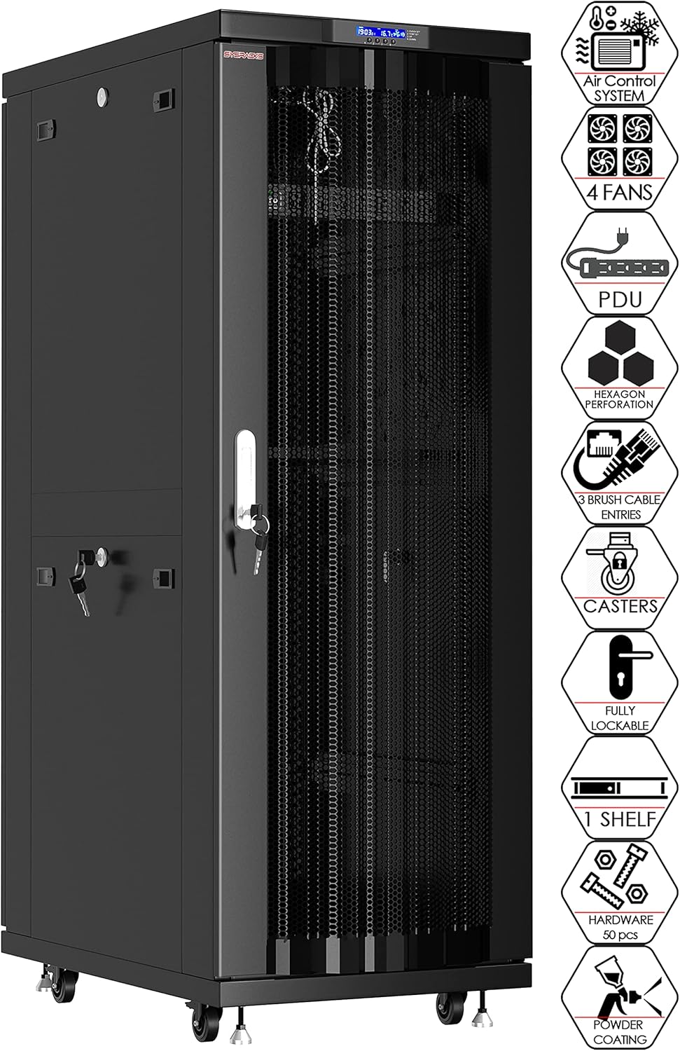 42U Server Rack with Locking Cabinet and Cooling Fans Included
