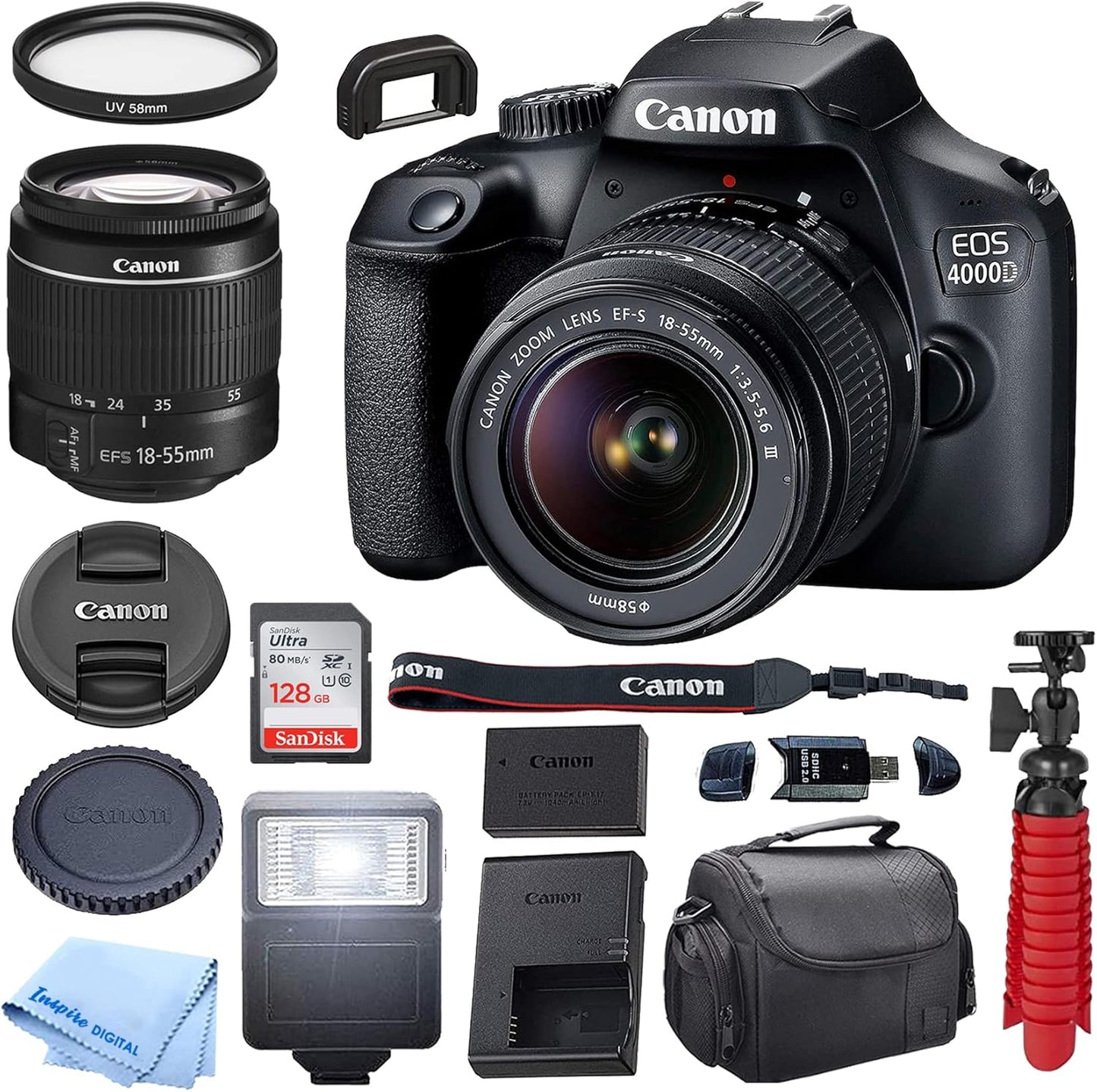 Canon EOS 4000D DSLR + 18-55mm Lens Bundle