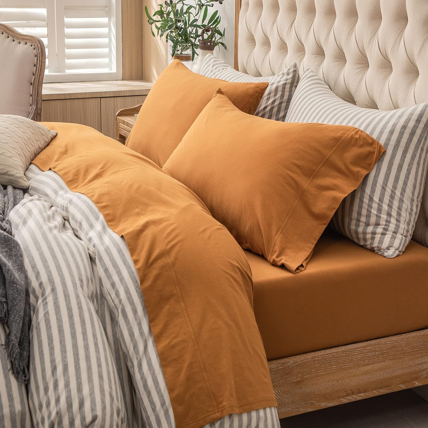 PURE ERA Jersey Knit Bed Sheet Set for Queen Size Comfort