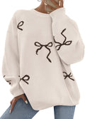 Fall Long Sleeve Pullover Sweater for Women - Cute Bow Chunky Knit Red