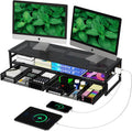 2 Tier Metal Monitor Stand Riser with USB Charging for Organizing