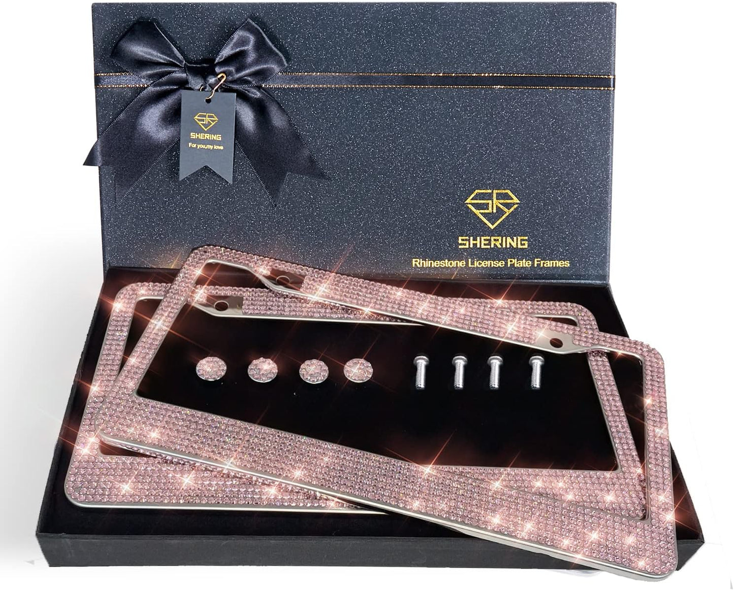 Bling License Plate Frame Set with Rhinestones for Women