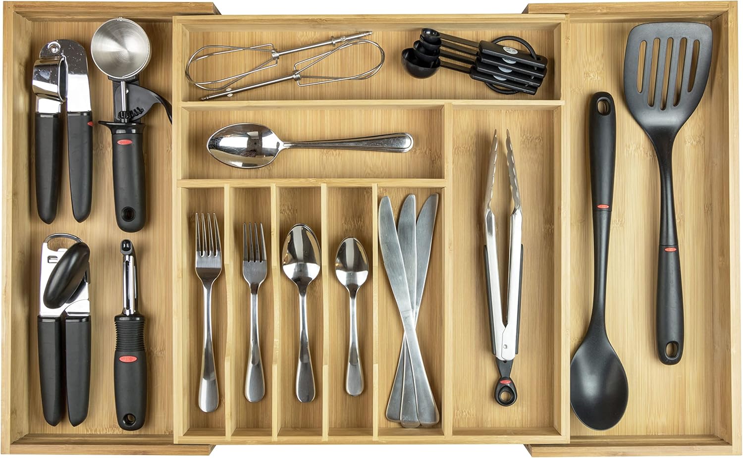 KitchenEdge Premium Bamboo Flatware Organizer for Kitchen Drawers