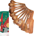 Christmas Teak Wooden Kitchen Utensil Set - 12 Pcs Natural Spoons