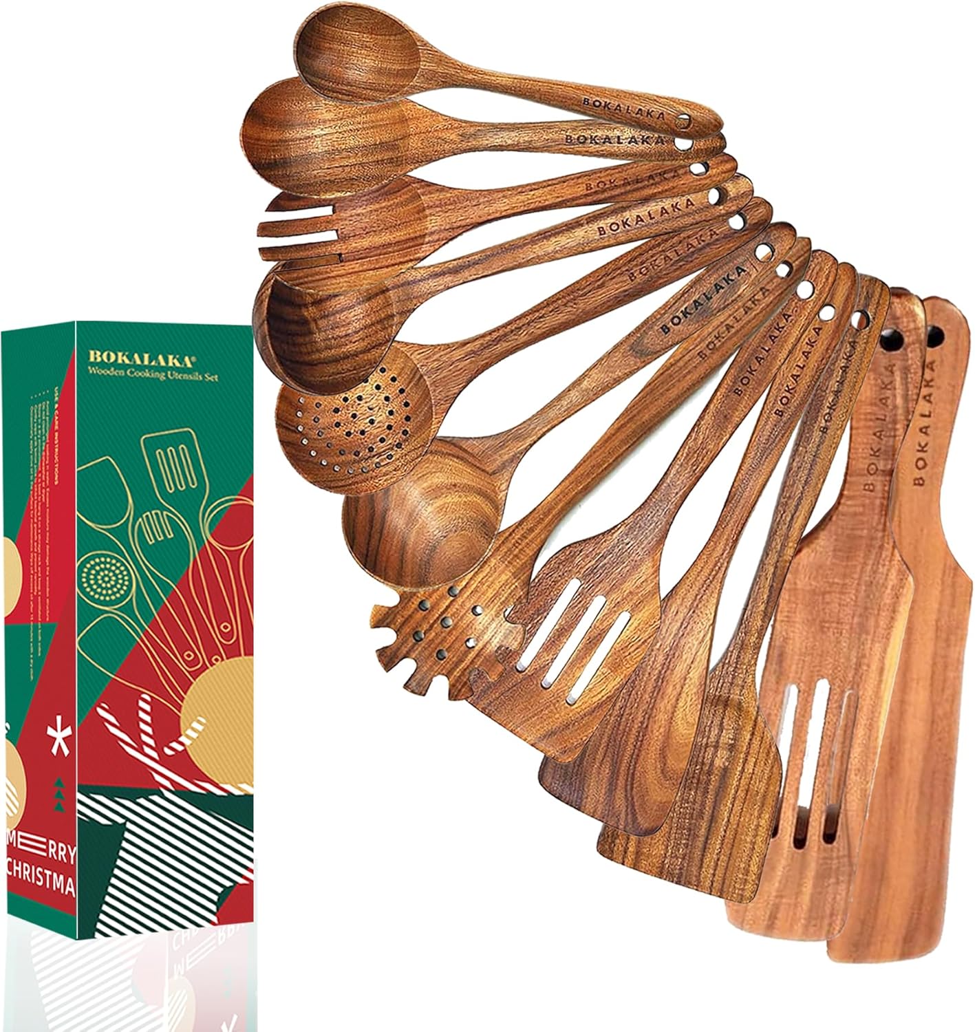 Christmas Teak Wooden Kitchen Utensil Set for Cooking Gifts