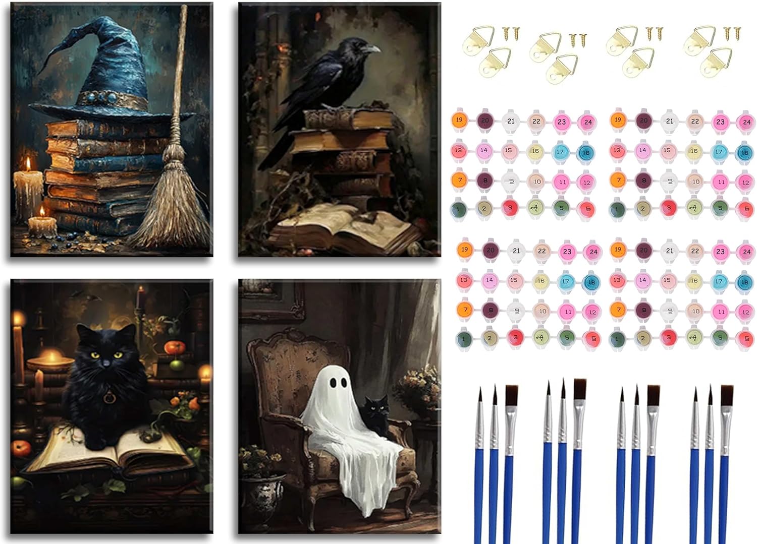 4Pcs Halloween Witch & Ghost Paint by Number Kit for Fun Art