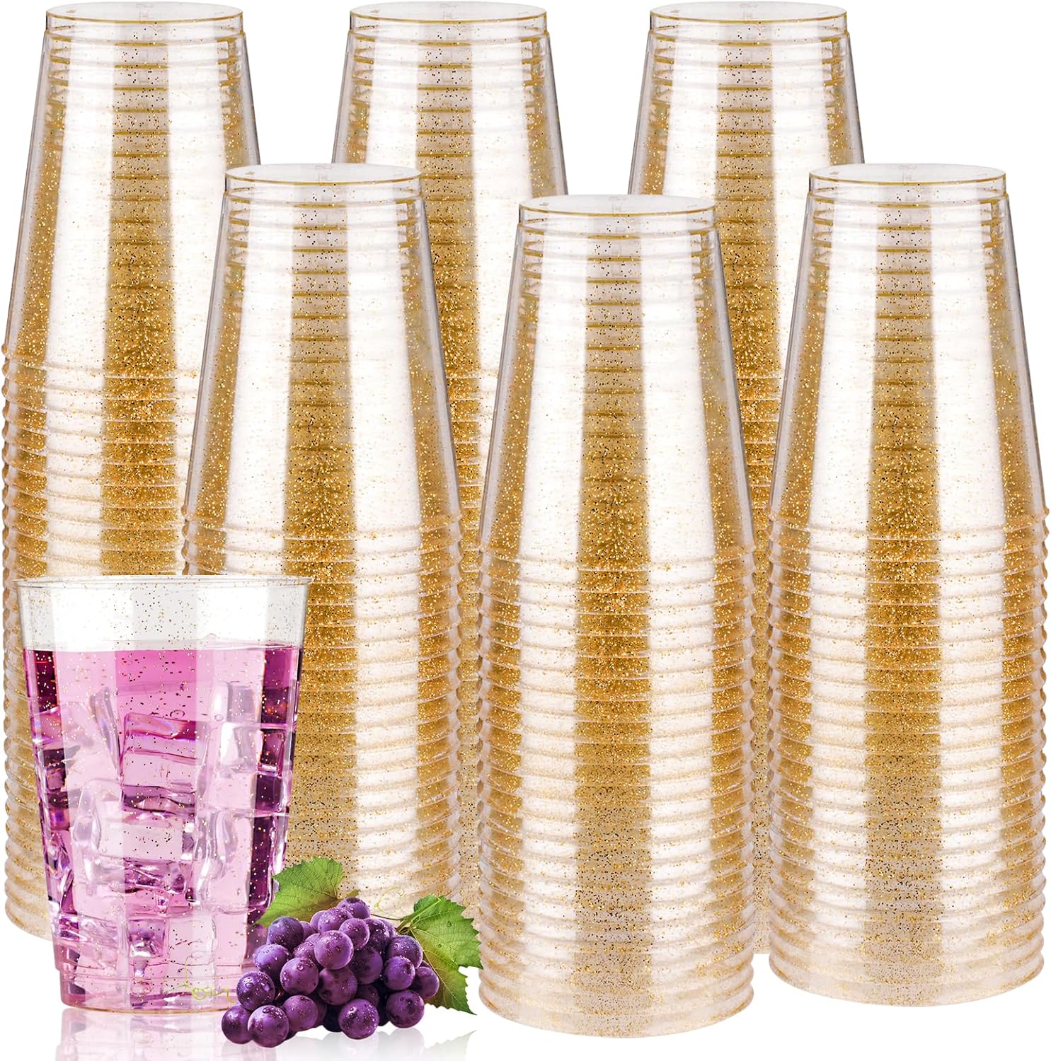 12 oz Gold Glitter Plastic Cups for Elegant Parties and Events
