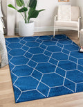 Unique Loom Trellis Frieze Area Rug 10 ft x 13 ft - Navy Blue/ Ivory