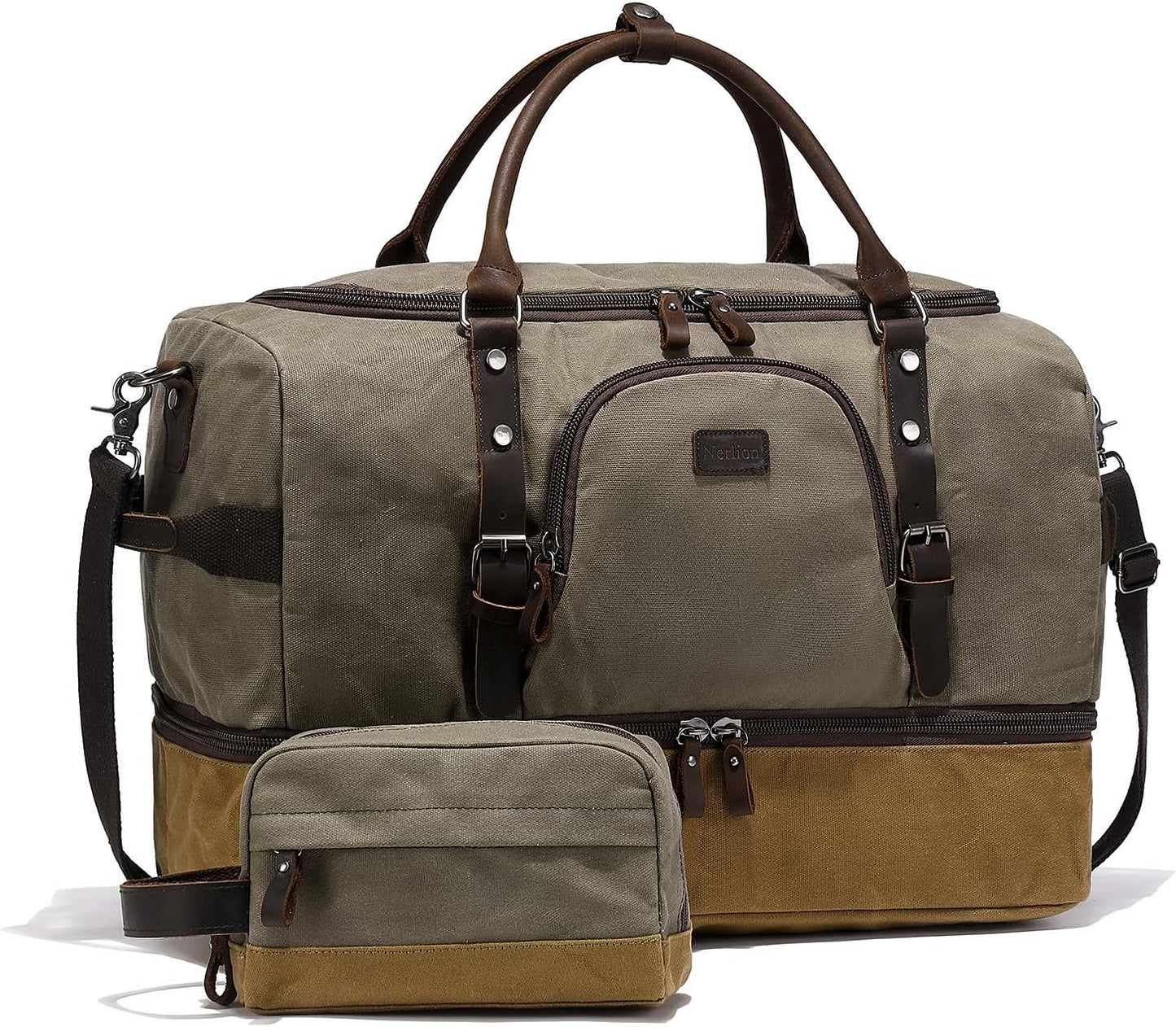 Nerlion Green Large Weekender Duffel Bag with Shoe Compartment