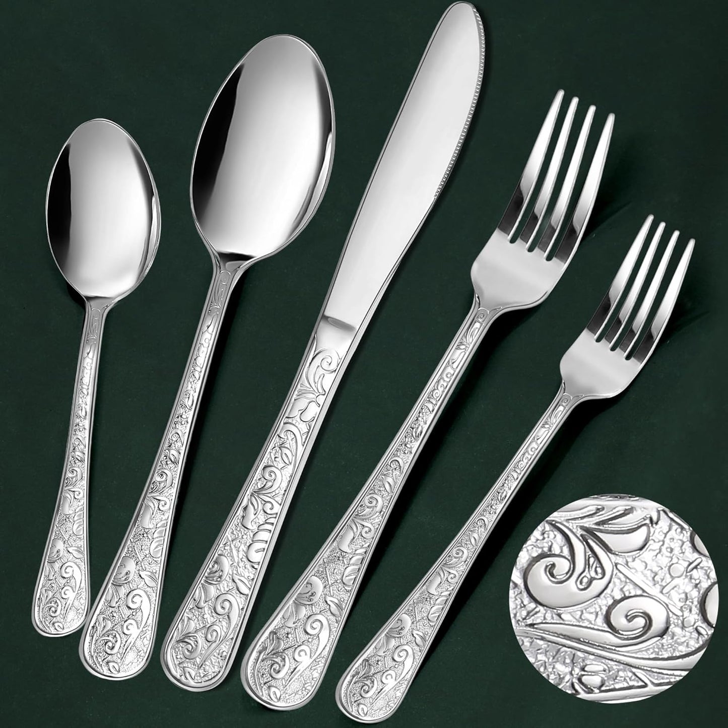 Meythway Vintage Carved Silverware Set for 8 - Elegant Dining