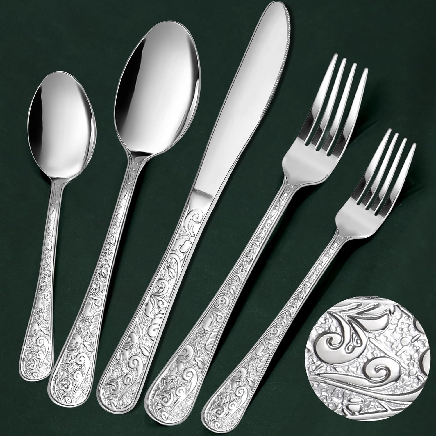 Meythway Vintage Carved Silverware Set for 8 - Elegant Dining