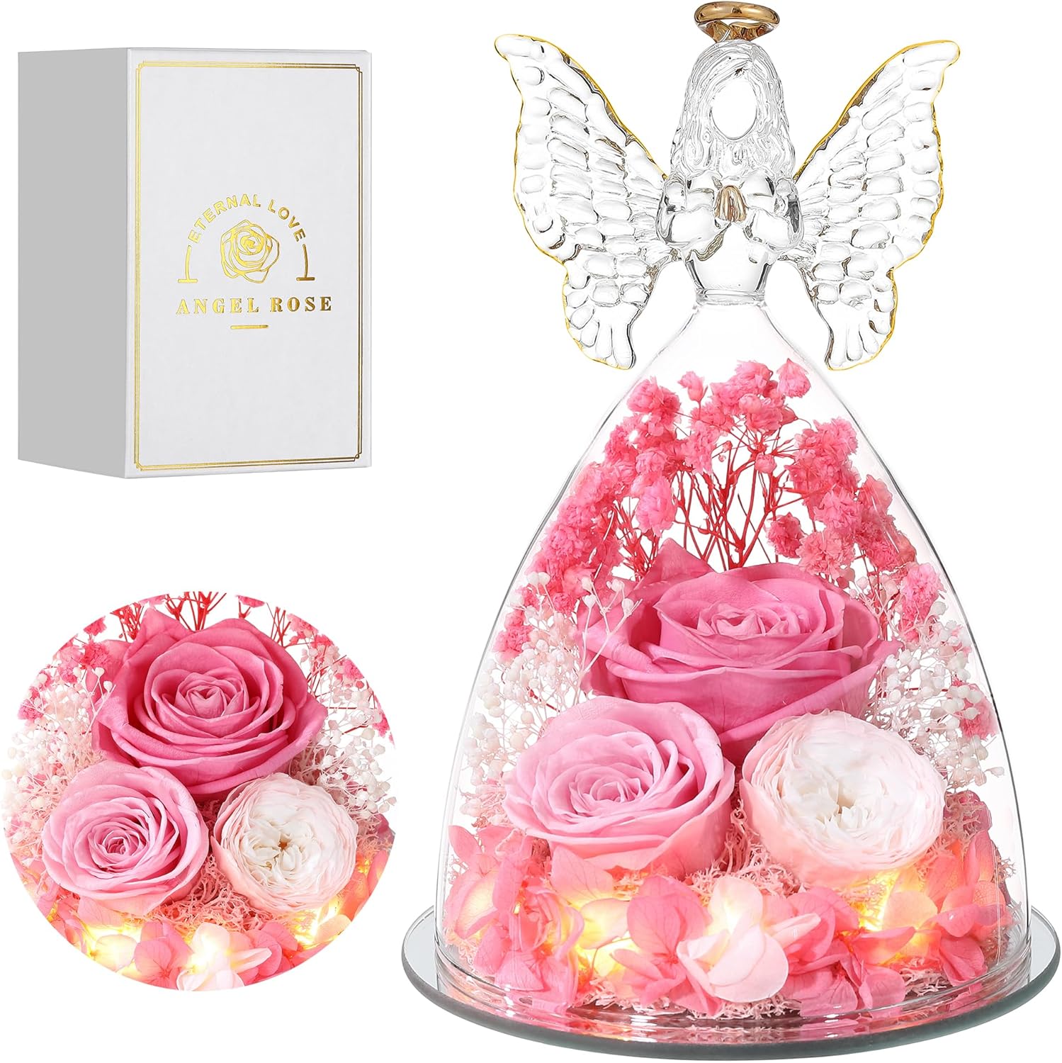 Preserved Flowers in Glass Angel Gifts for Women on Special Days