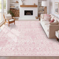 8x10 Area Rug Pink Washable Low Pile Rug for Living Room - Soft Retro