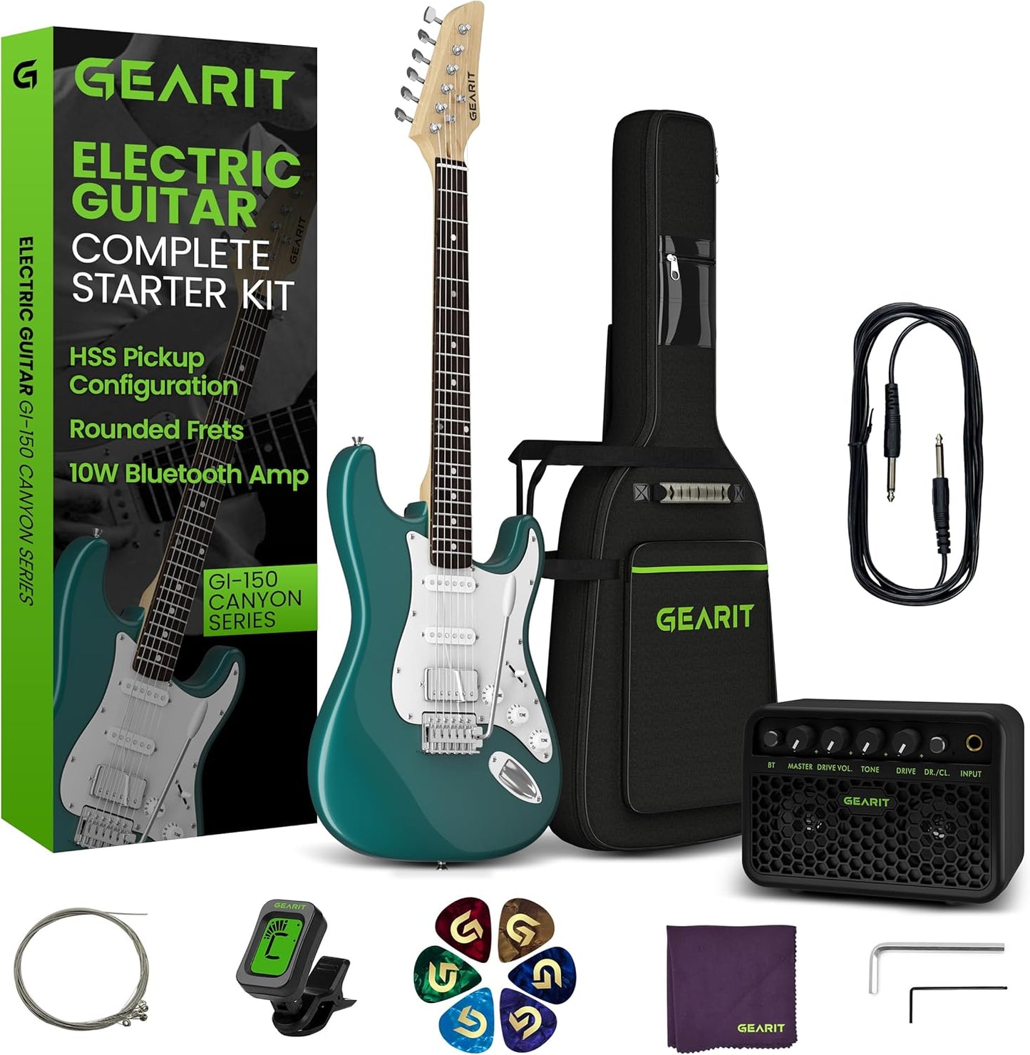GEARit Electric Guitar Kit Bundle - Complete Starter Set in Riptide Blue
