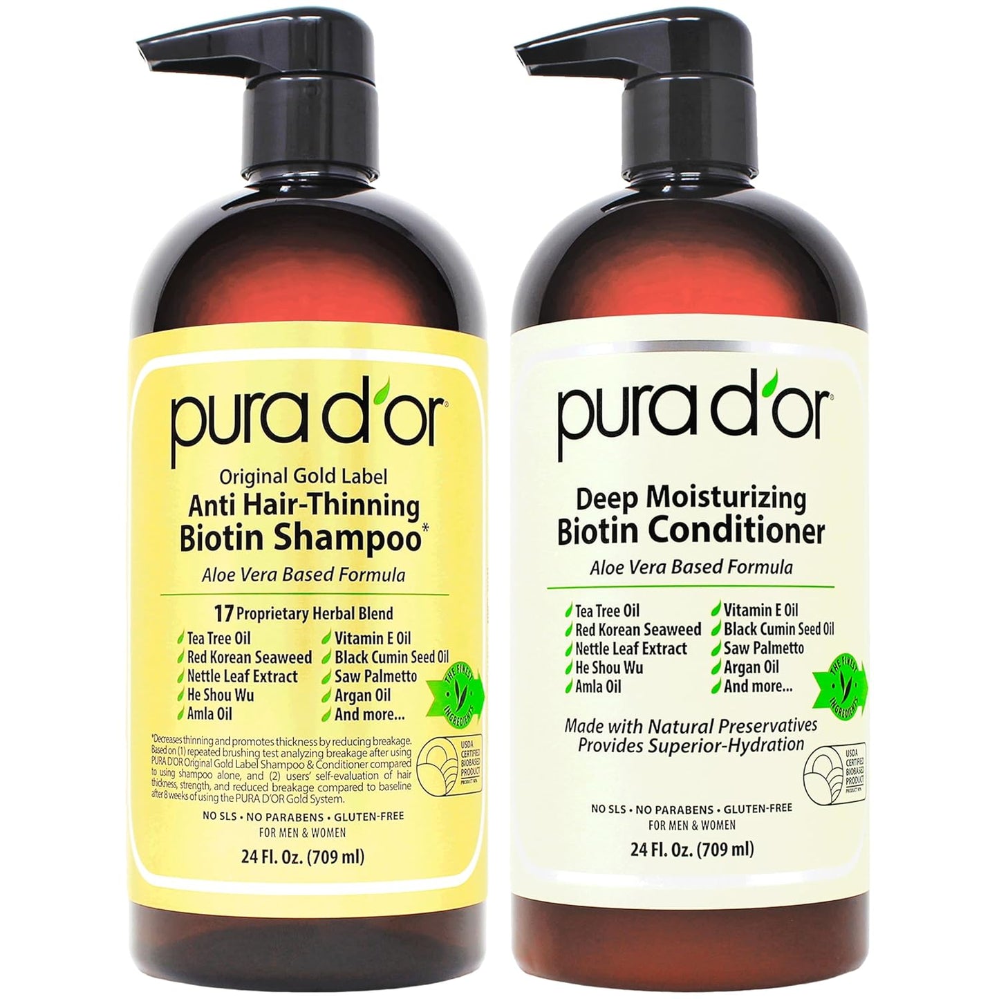 PURA D'OR Anti-Thinning Biotin Shampoo & Conditioner Set