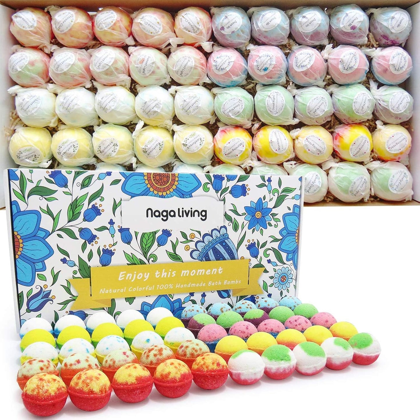 Bath Bombs Gift Set with 50 Handmade Fizzing Bath Bombs