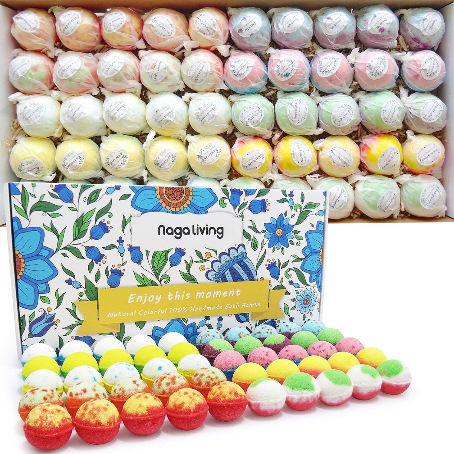 Bath Bombs Gift Set with 50 Handmade Fizzing Bath Bombs