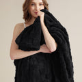 Queen Size Black Fuzzy Fleece Blanket 90x90 in - Super Soft Cozy Throw