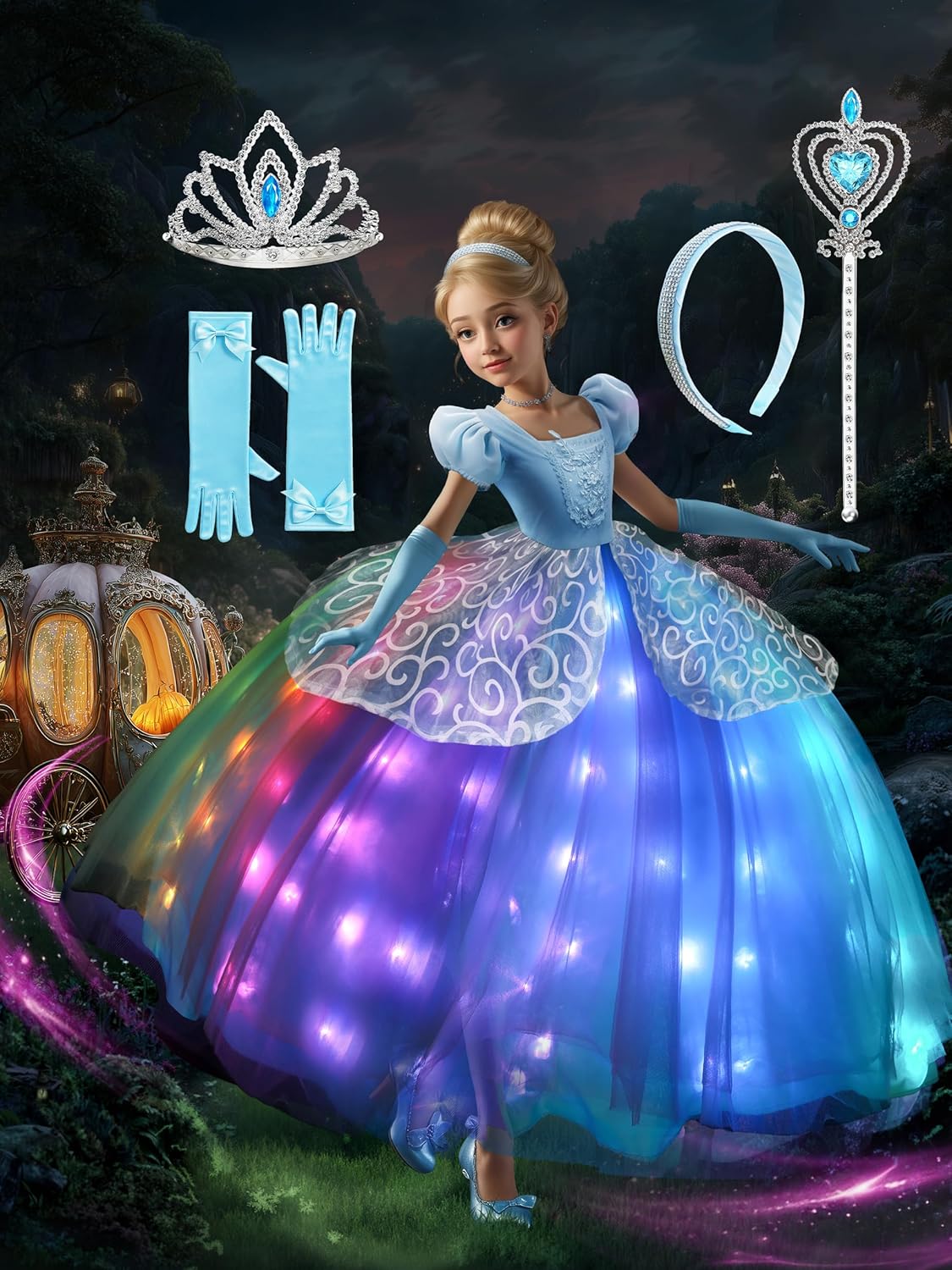 RGB LED Light Up Princess Dress with Music Sync for Girls