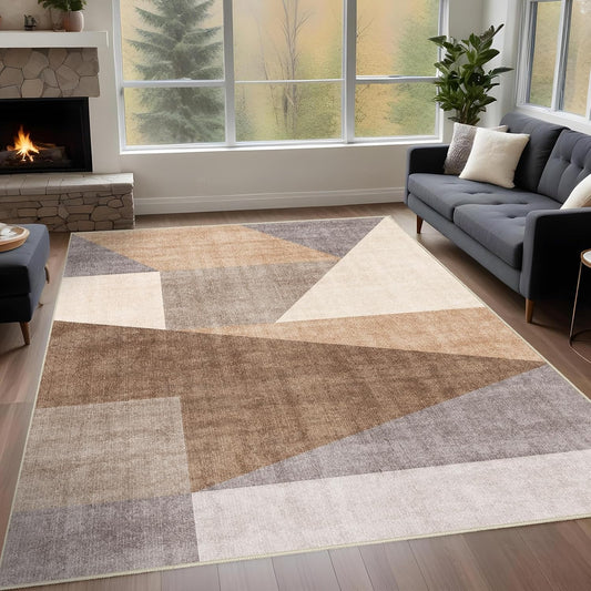 Washable Modern Area Rug: Stylish 5x7 Geometric Design