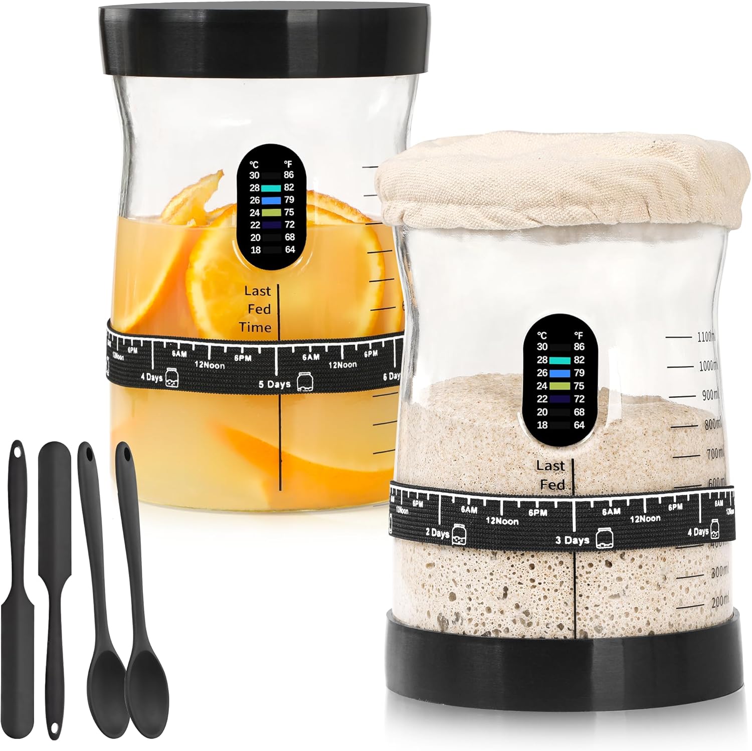 Sourdough Starter Kit with 50 Oz Wide Bore Jar and Thermometer