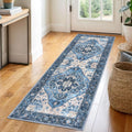 2x6 Blue Washable Runner Rug for Hallways - Soft Low-Pile Comfort