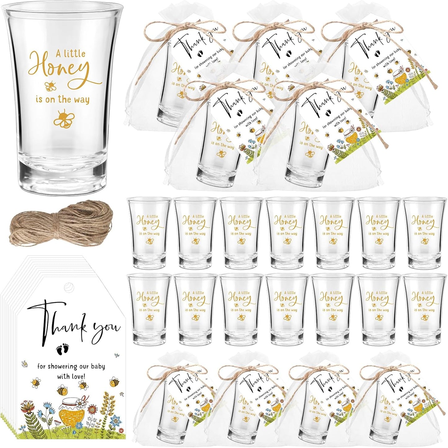 Baby Shower Shot Glasses Set with Thank You Cards and Bags