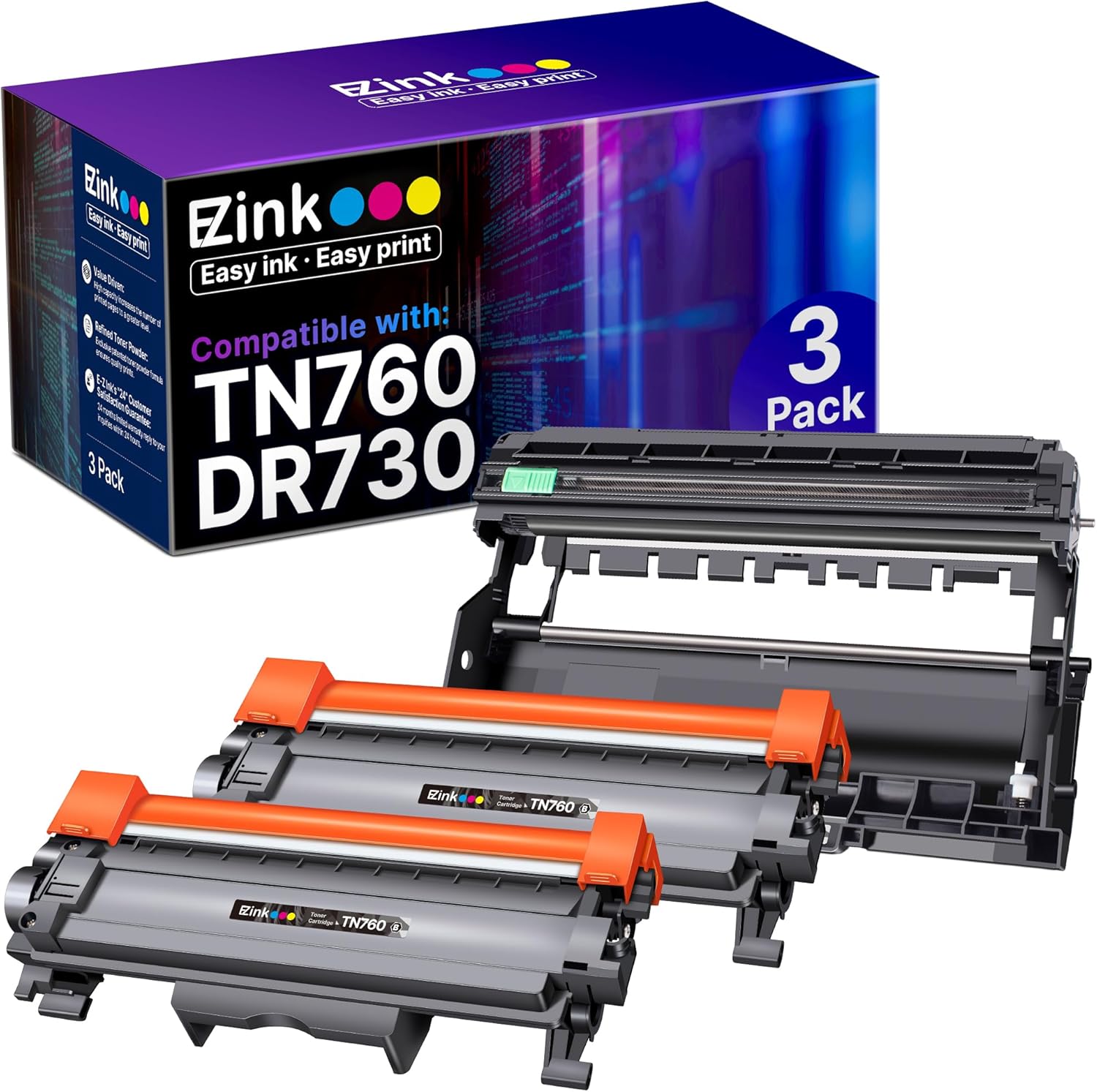 E-Z Ink TN760 Toner Cartridge and DR730 Drum Unit for Brother