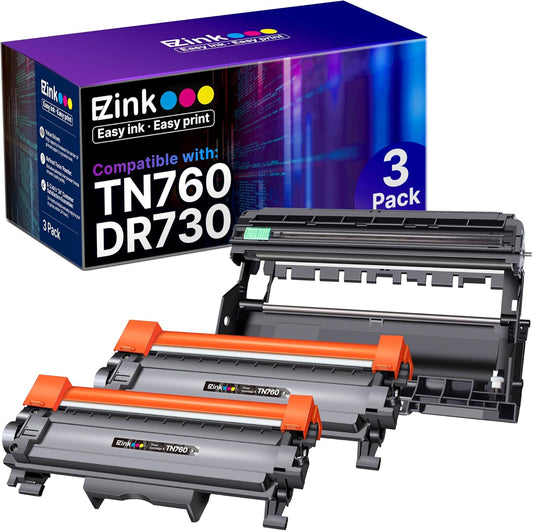 E-Z Ink TN760 Toner Cartridge and DR730 Drum Unit for Brother