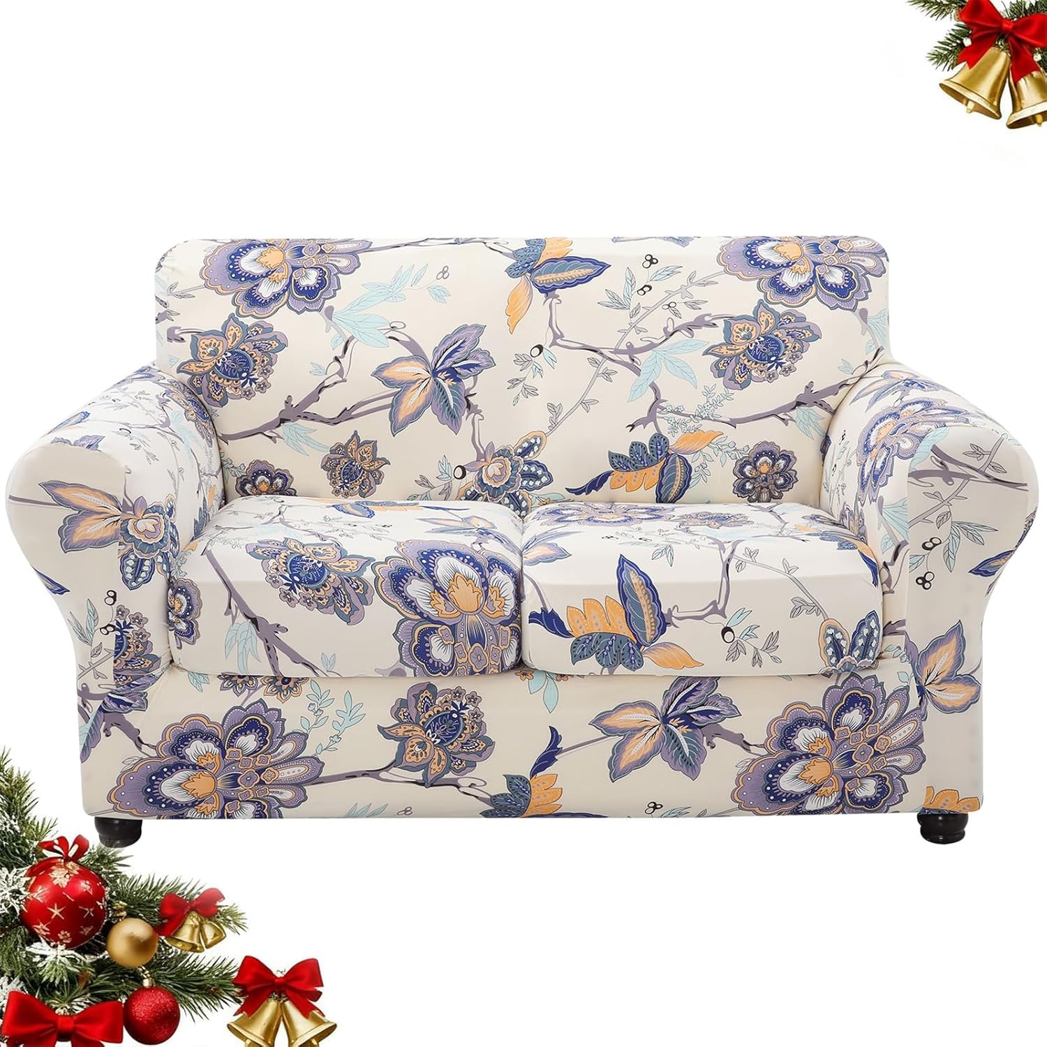 Floral Pattern Loveseat Slipcovers for 2 Cushion Couches