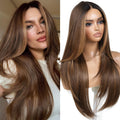 Brown and Blonde Highlight Glueless Lace Front Wig 26 in - Ready