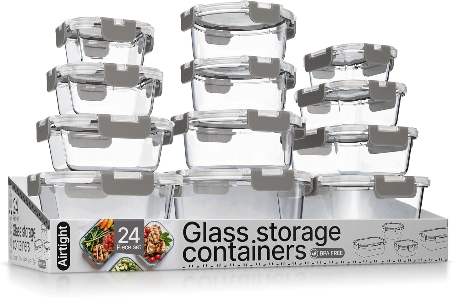 Borosilicate Glass Food Storage Containers 24-Piece Set BPA-Free