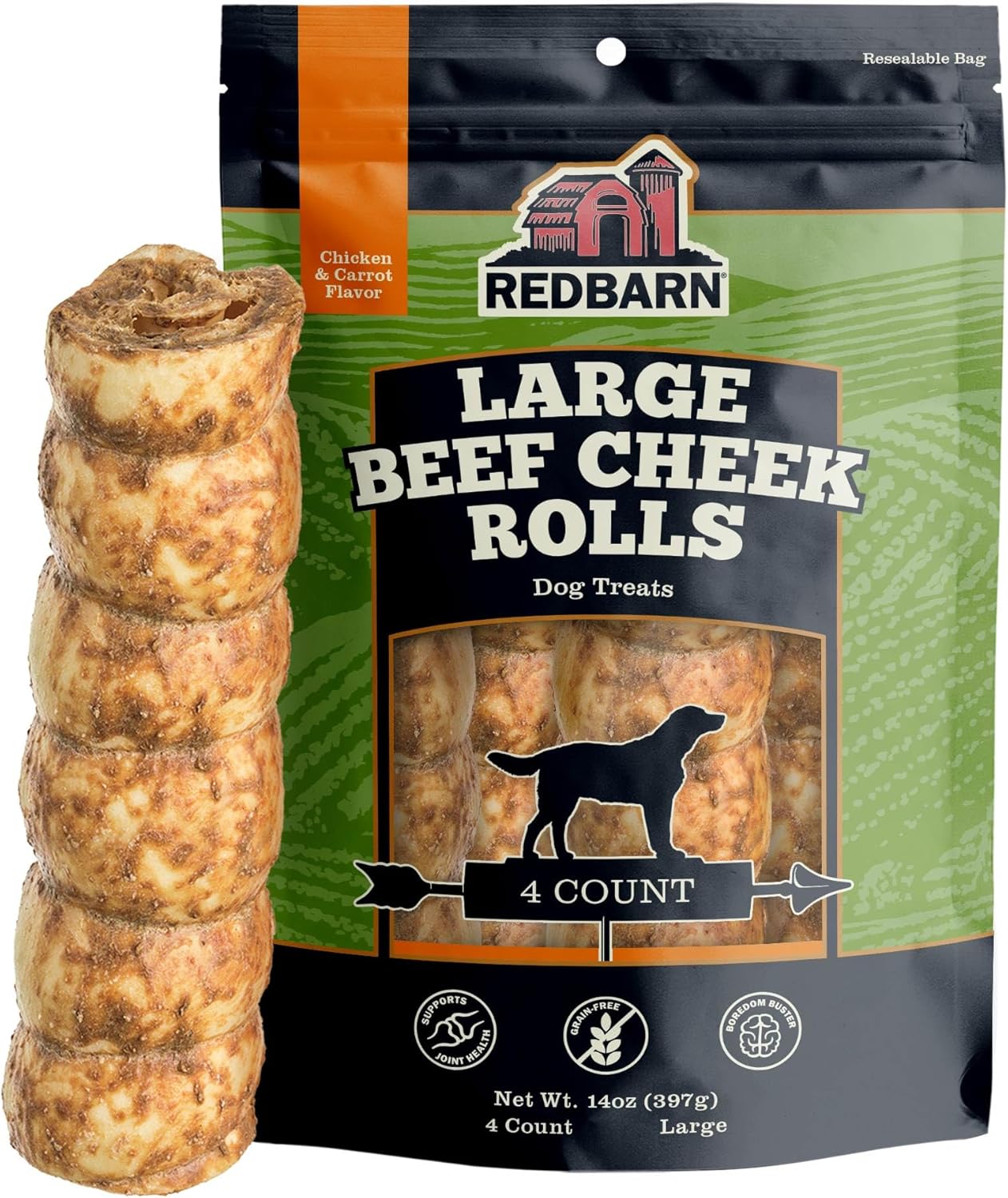 All-Natural Large Beef Cheek Rolls for Dogs - Grain-Free Chew