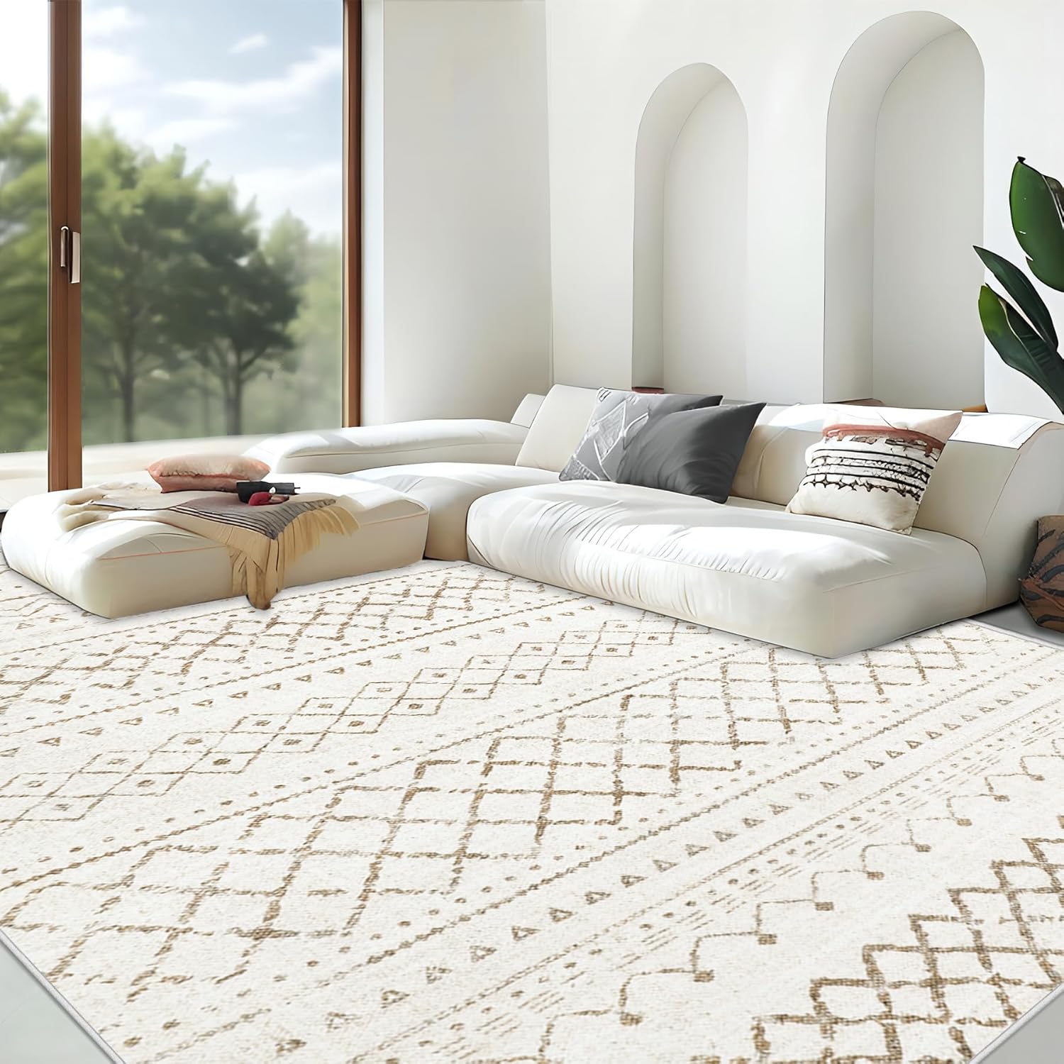 Large Soft Boho Geometric Area Rug 8x10 for Modern Homes