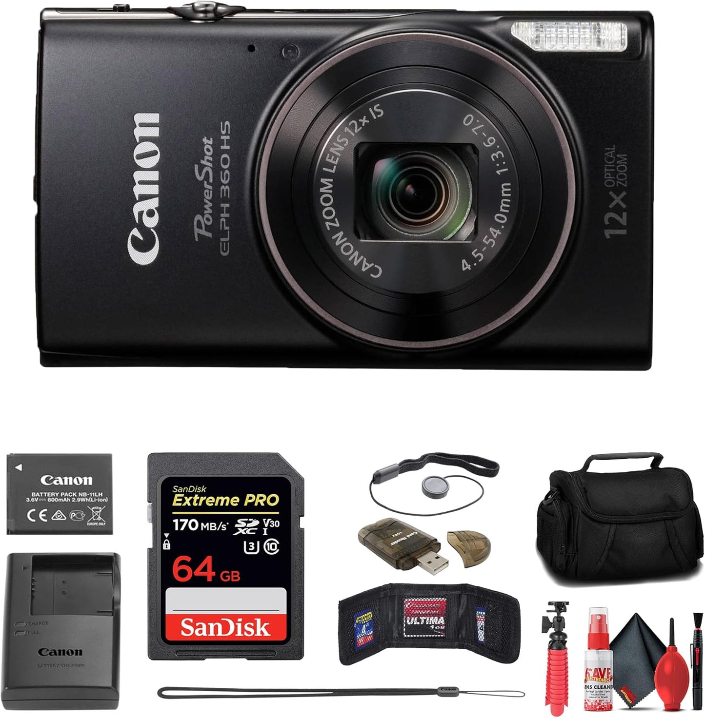 Canon PowerShot ELPH 360 HS Digital Camera with Accessories