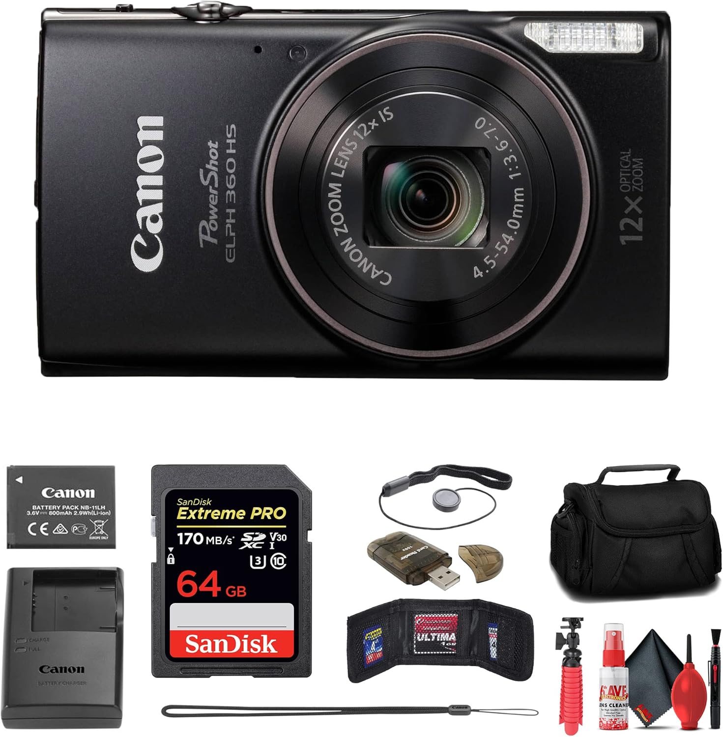 Canon PowerShot ELPH 360 HS Digital Camera with Accessories