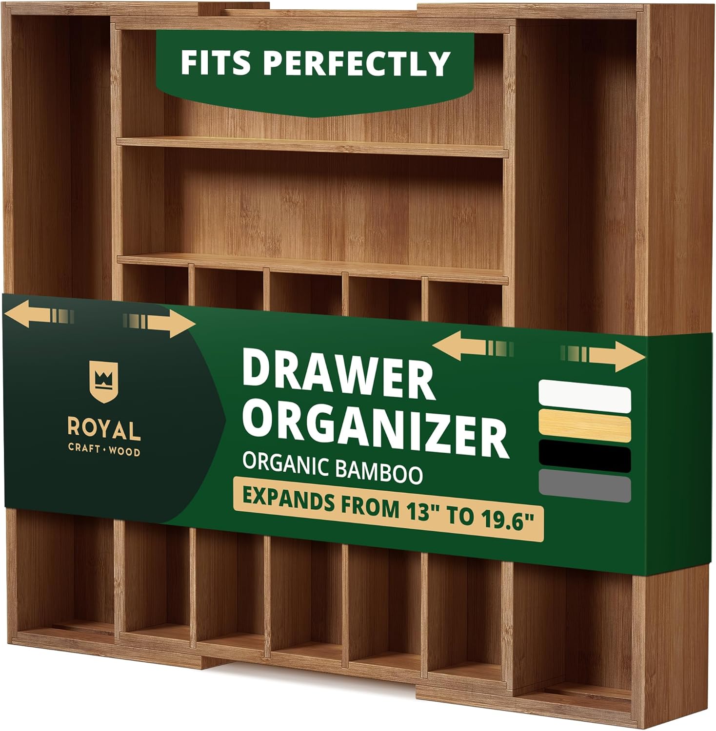 Luxury Bamboo Kitchen Drawer Organizer for Utensils and Cutlery