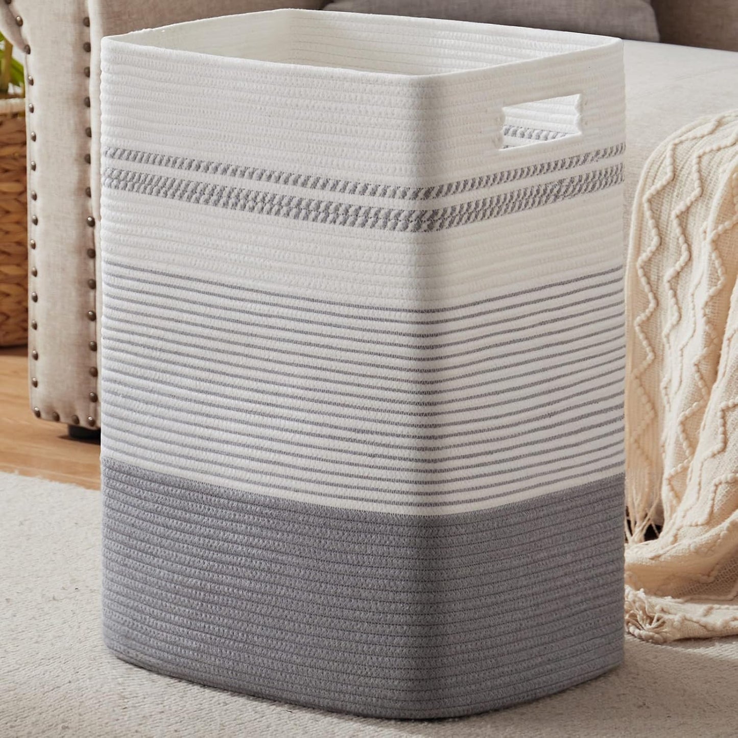 Large Woven Rope Laundry Hamper for Clothes and Blankets