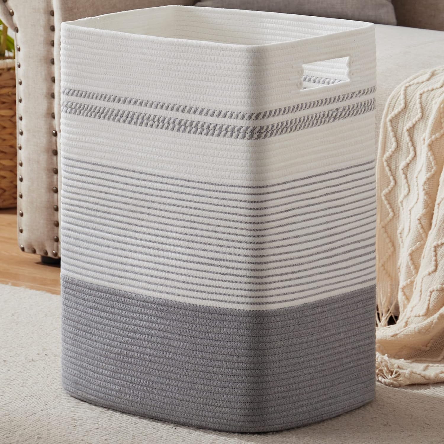 Large Woven Rope Laundry Hamper for Clothes and Blankets