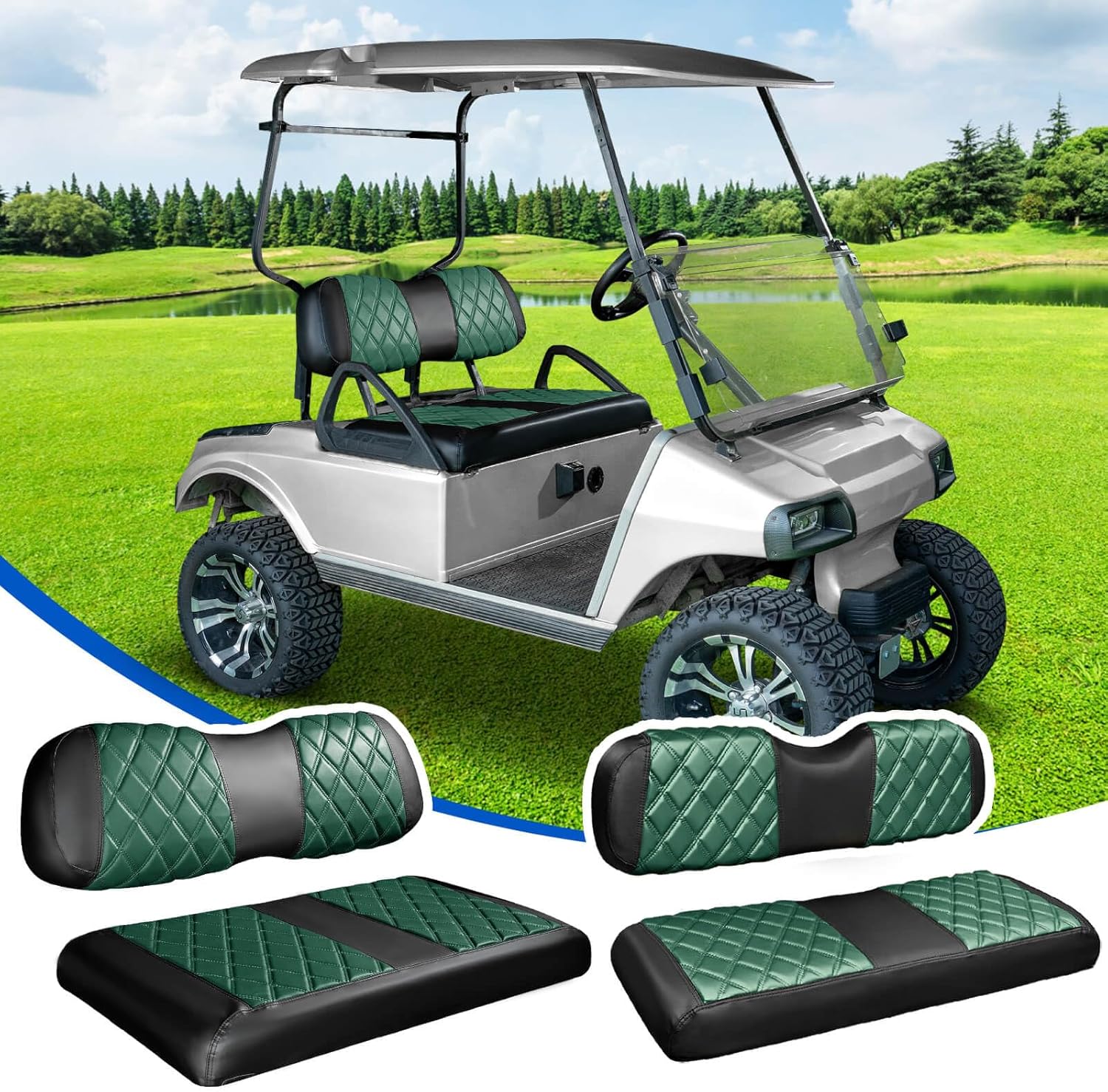 NOKINS Golf Cart Diamond Seat Covers Kit for Club Car DS 2000.5-Up