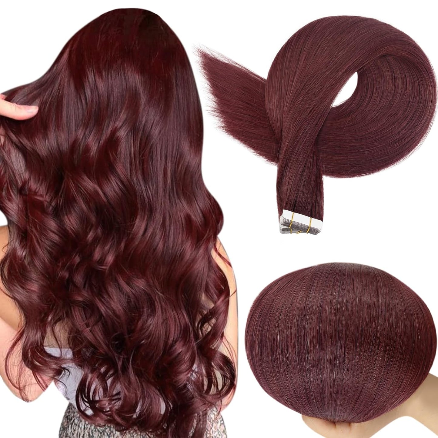 Full Shine 18 Inch Wine Red Tape in Hair Extensions for Volume