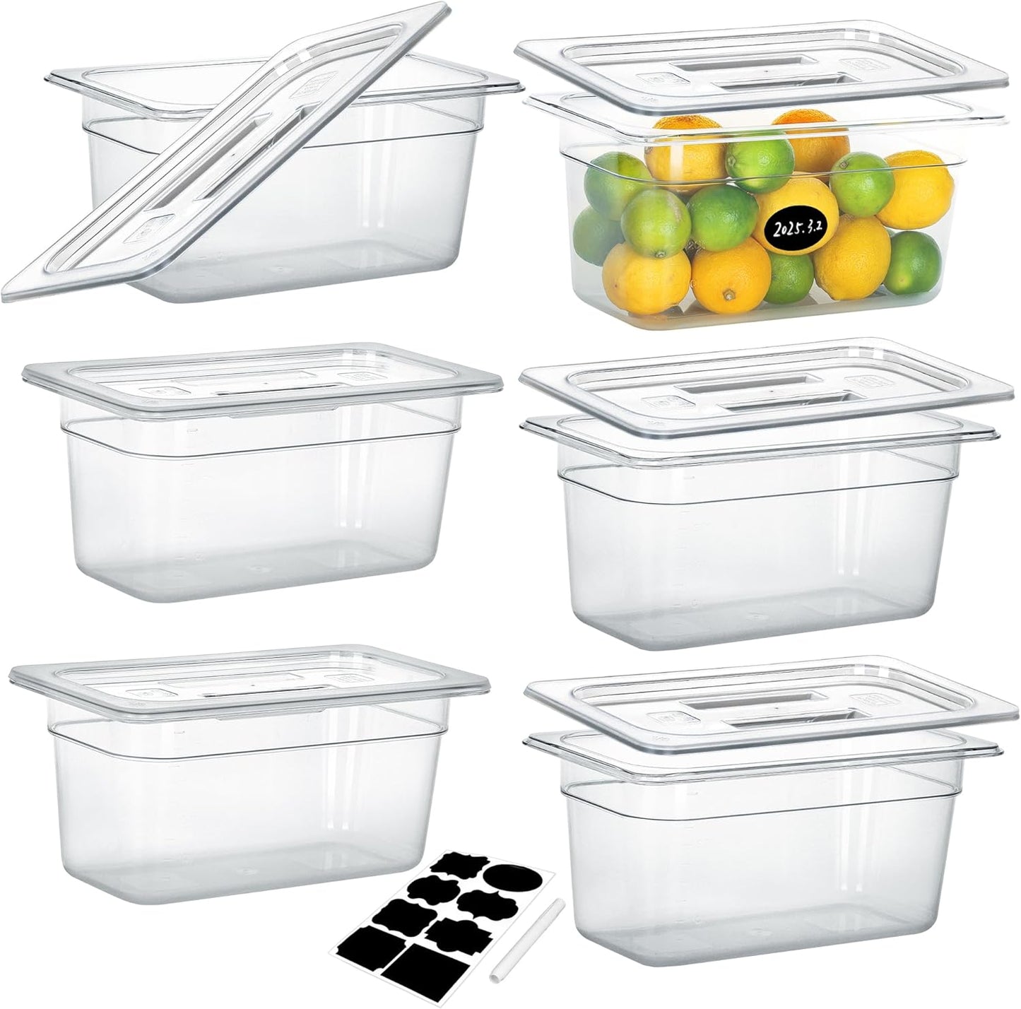 6 Pack NSF Food Pans with Lids for Commercial Storage Needs