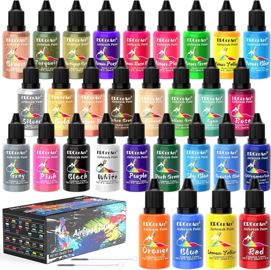 ERCorArt Airbrush Paint Set - 30 Colors Ready to Spray for Metal, Plastic & Artists