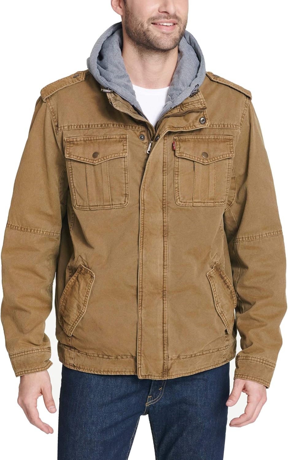 Levi's Men's Washed Cotton Hooded Military Jacket for All Seasons