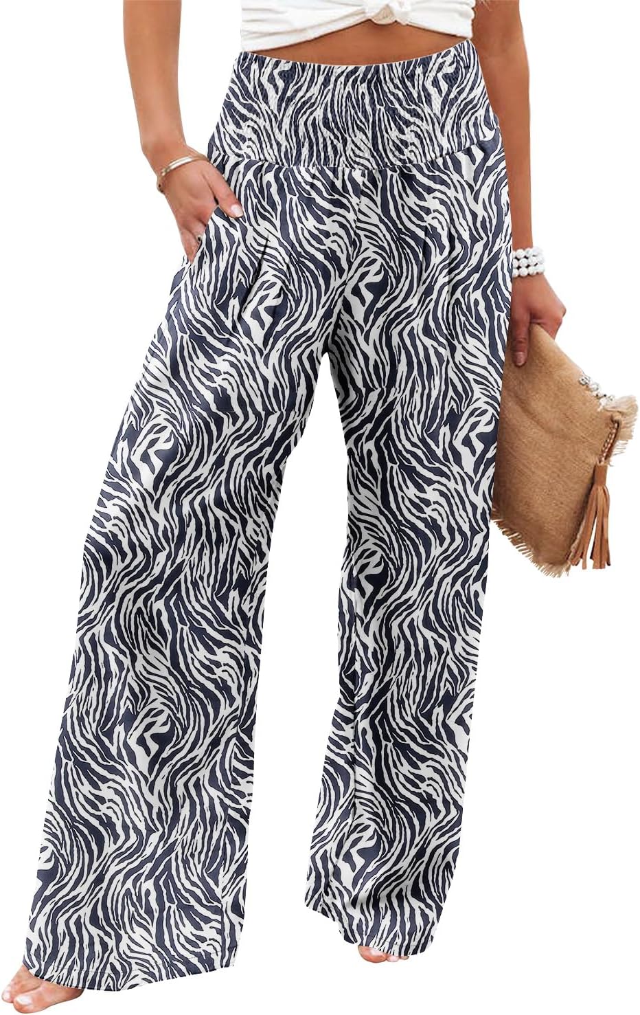 Angerella Womens Elastic High Waisted Palazzo Pants for Comfort