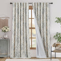 jinchan Blackout Linen Blend Curtain Gray Floral 96 in Panels