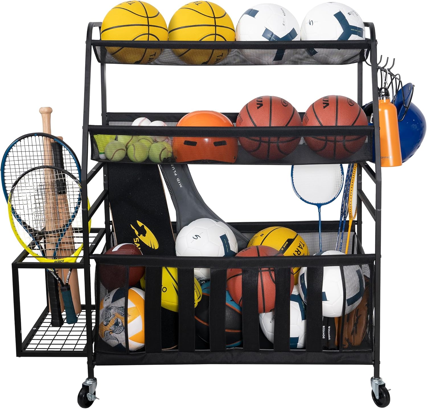 Durable Ball Storage Bin Rolling Sports Cart for Garage or Gym